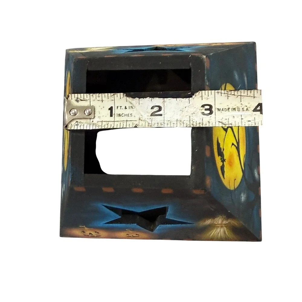 Hand Painted Wooden Halloween Tealight Candle Holder Primitive Jack O Lantern 5